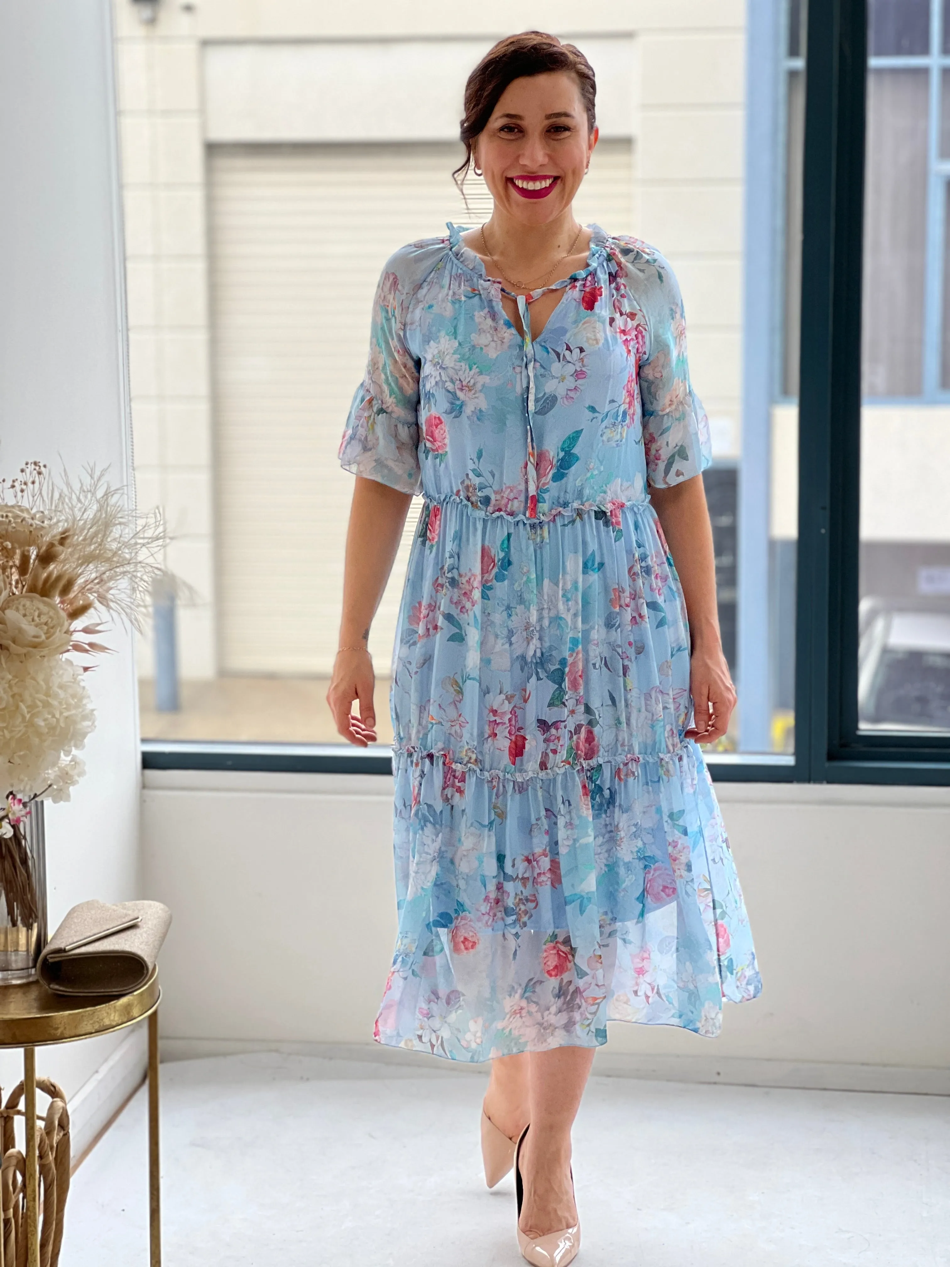 Jordan Sky Floral Silk Dress