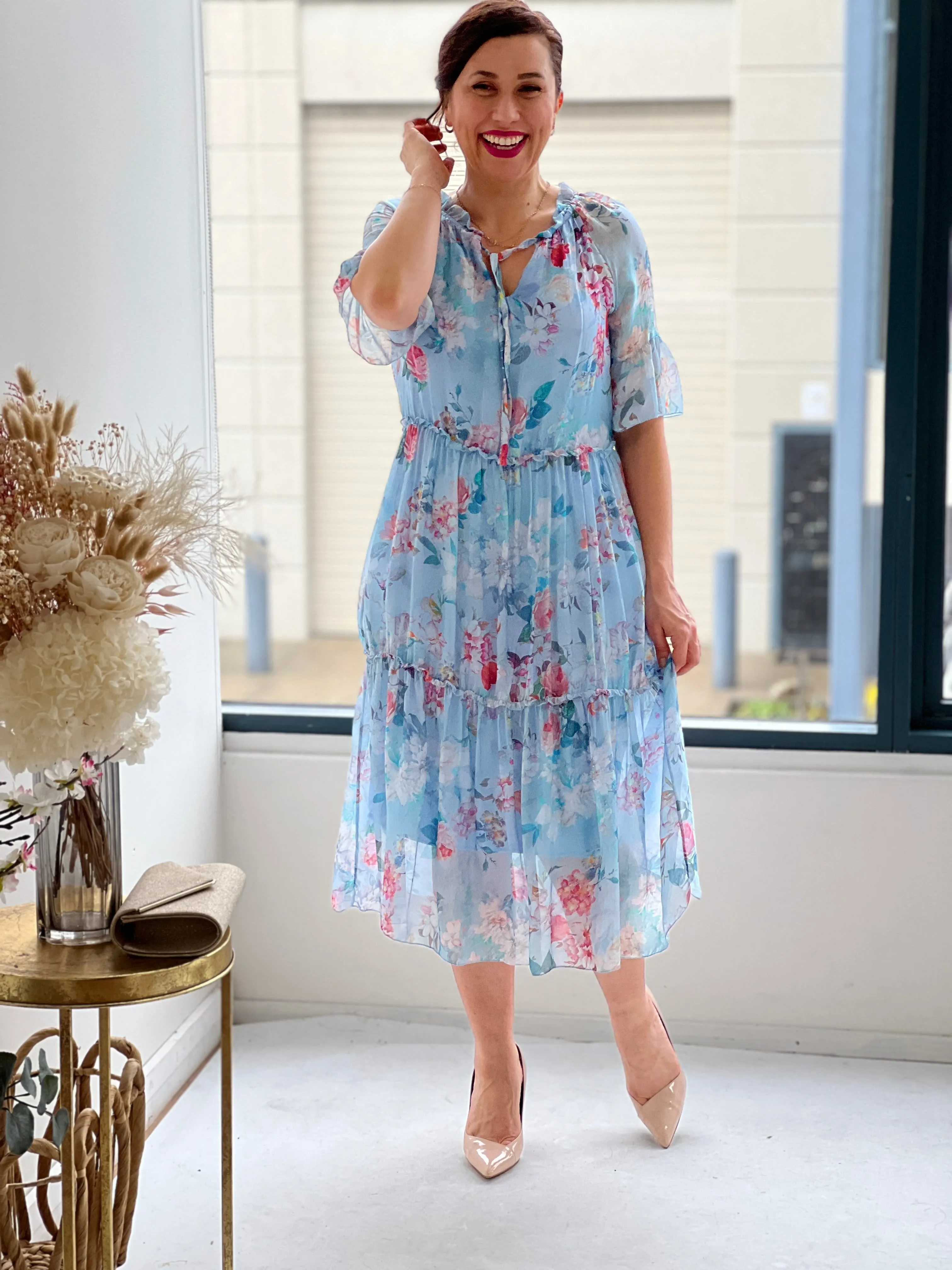 Jordan Sky Floral Silk Dress
