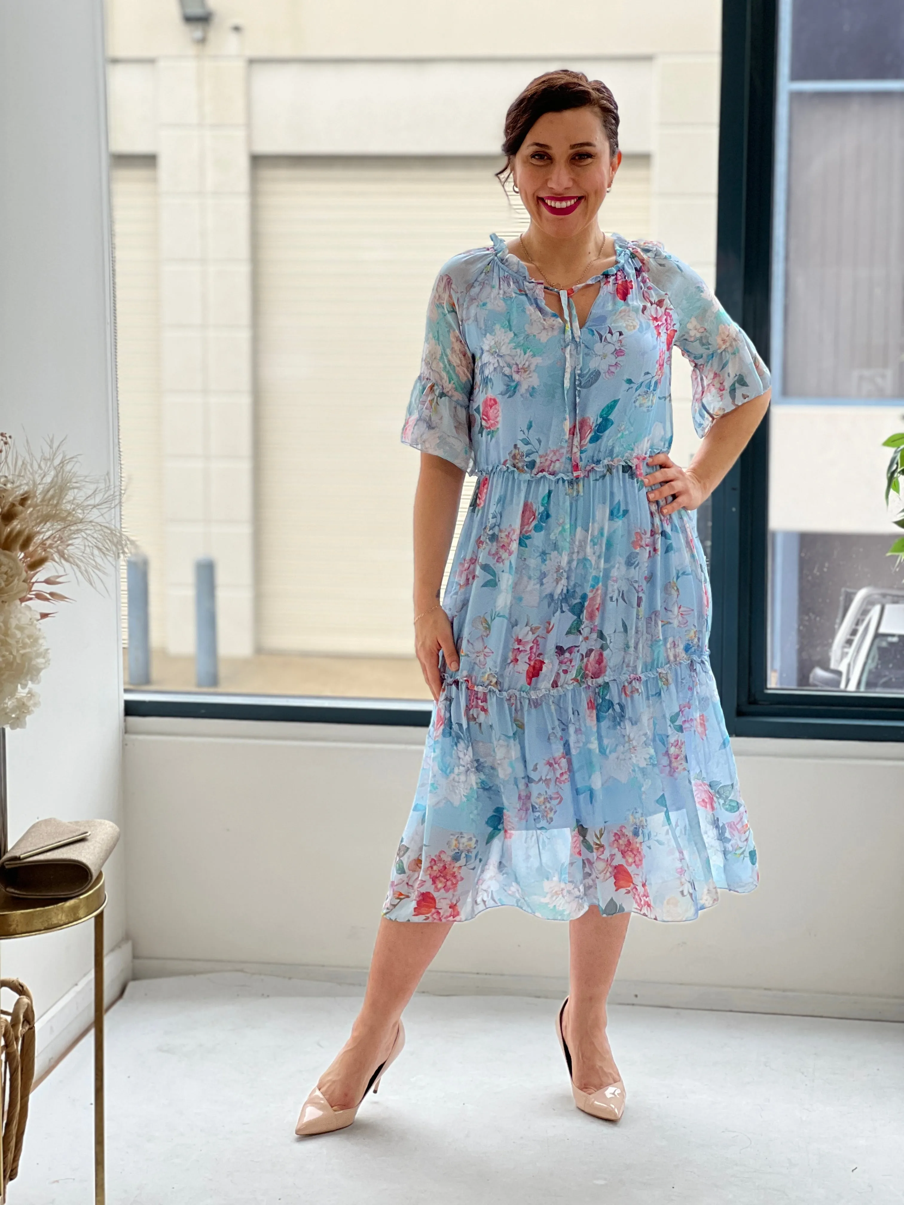 Jordan Sky Floral Silk Dress
