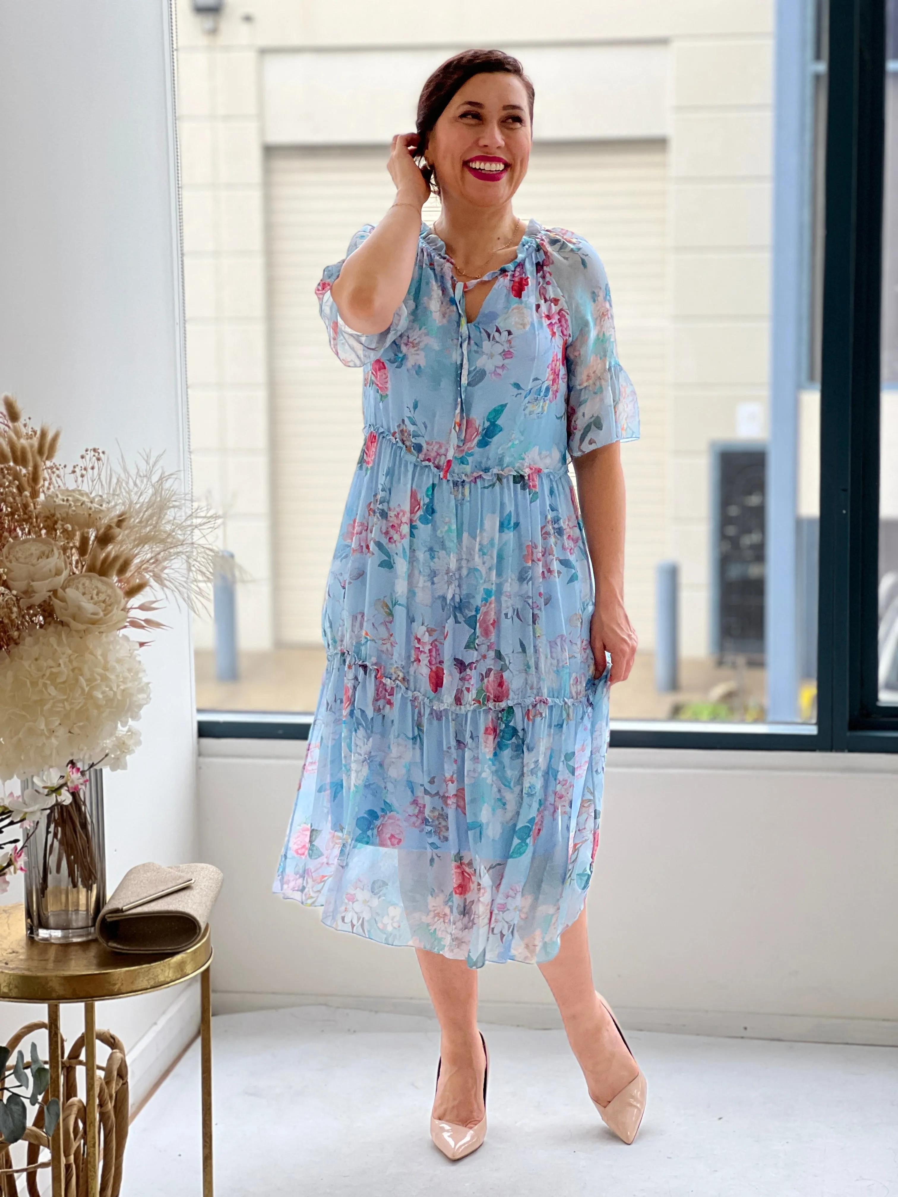 Jordan Sky Floral Silk Dress