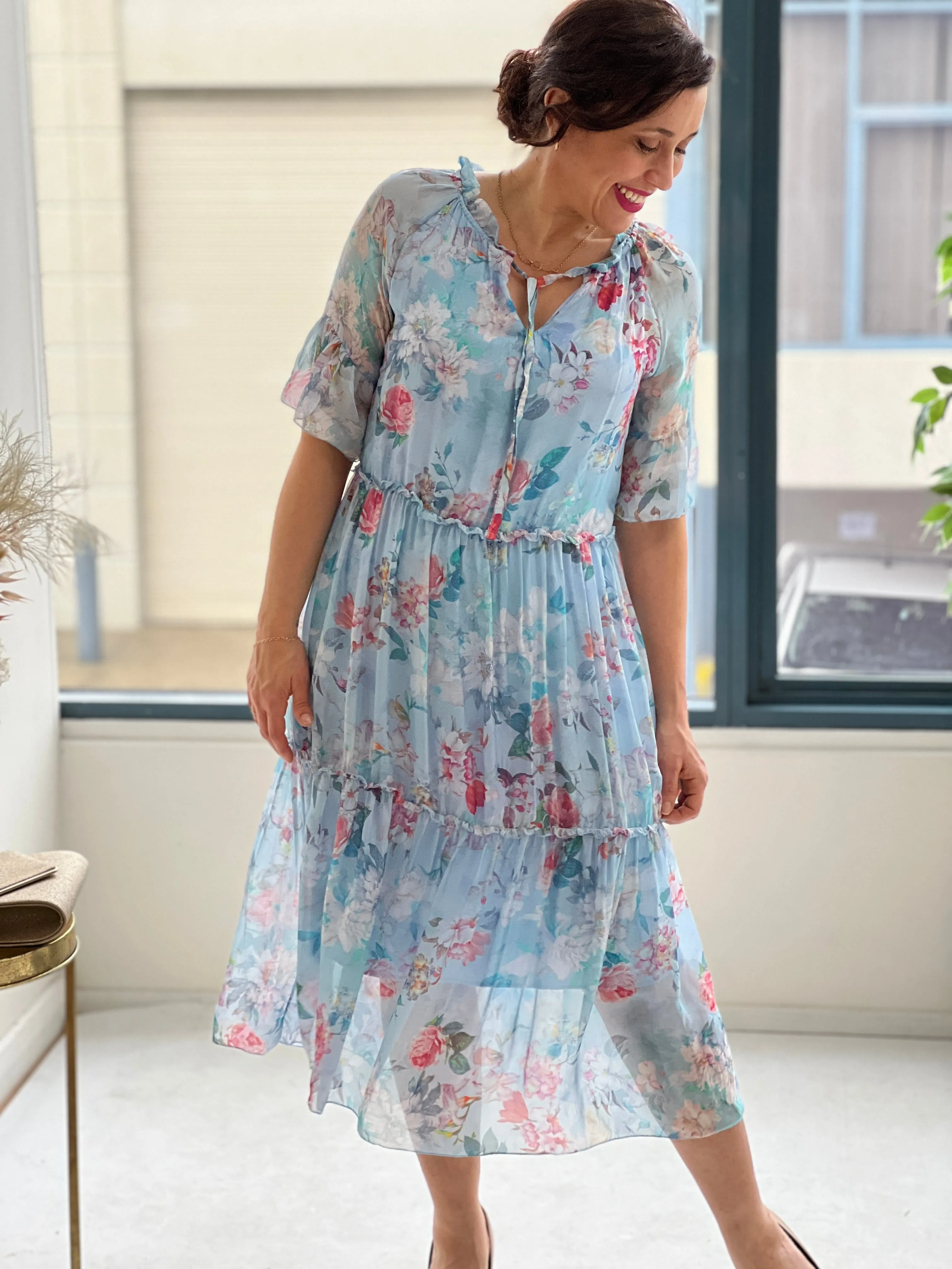 Jordan Sky Floral Silk Dress