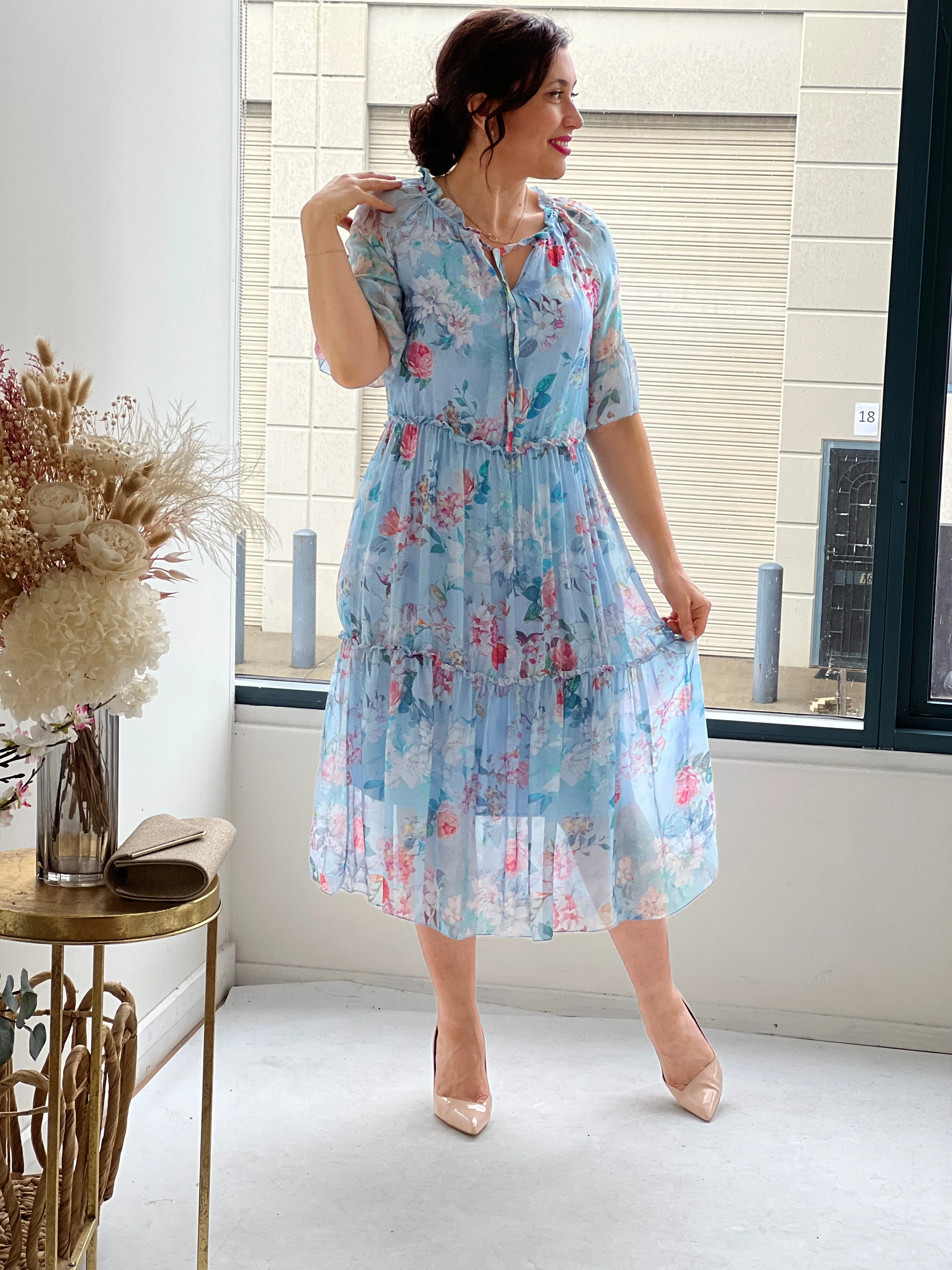 Jordan Sky Floral Silk Dress