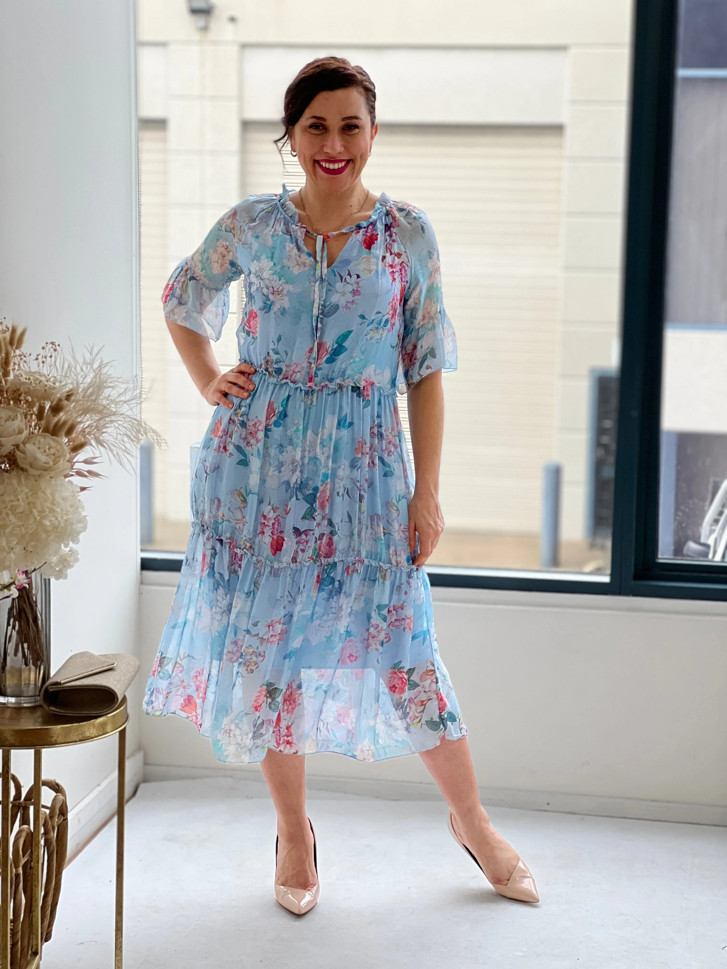 Jordan Sky Floral Silk Dress