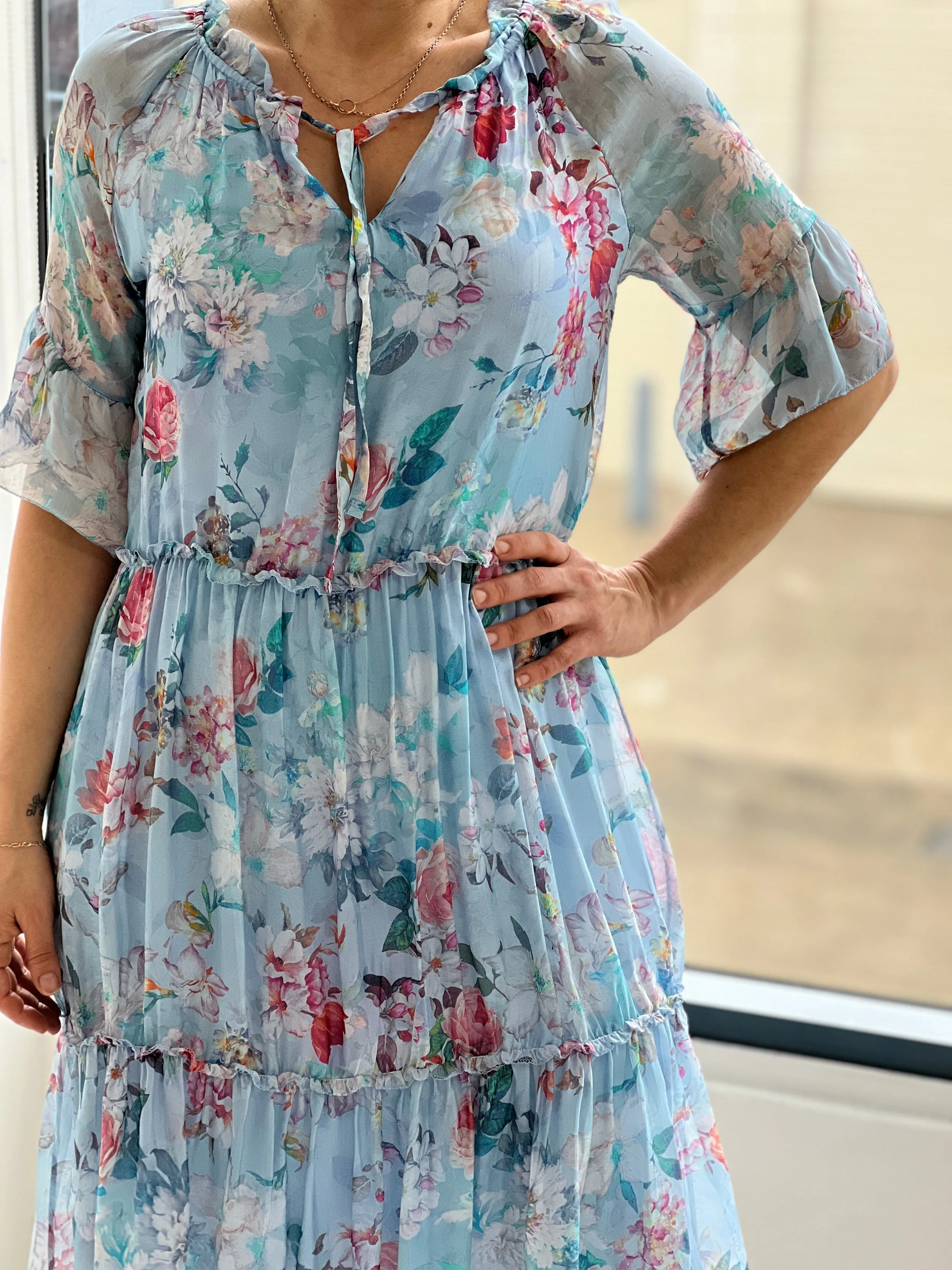 Jordan Sky Floral Silk Dress