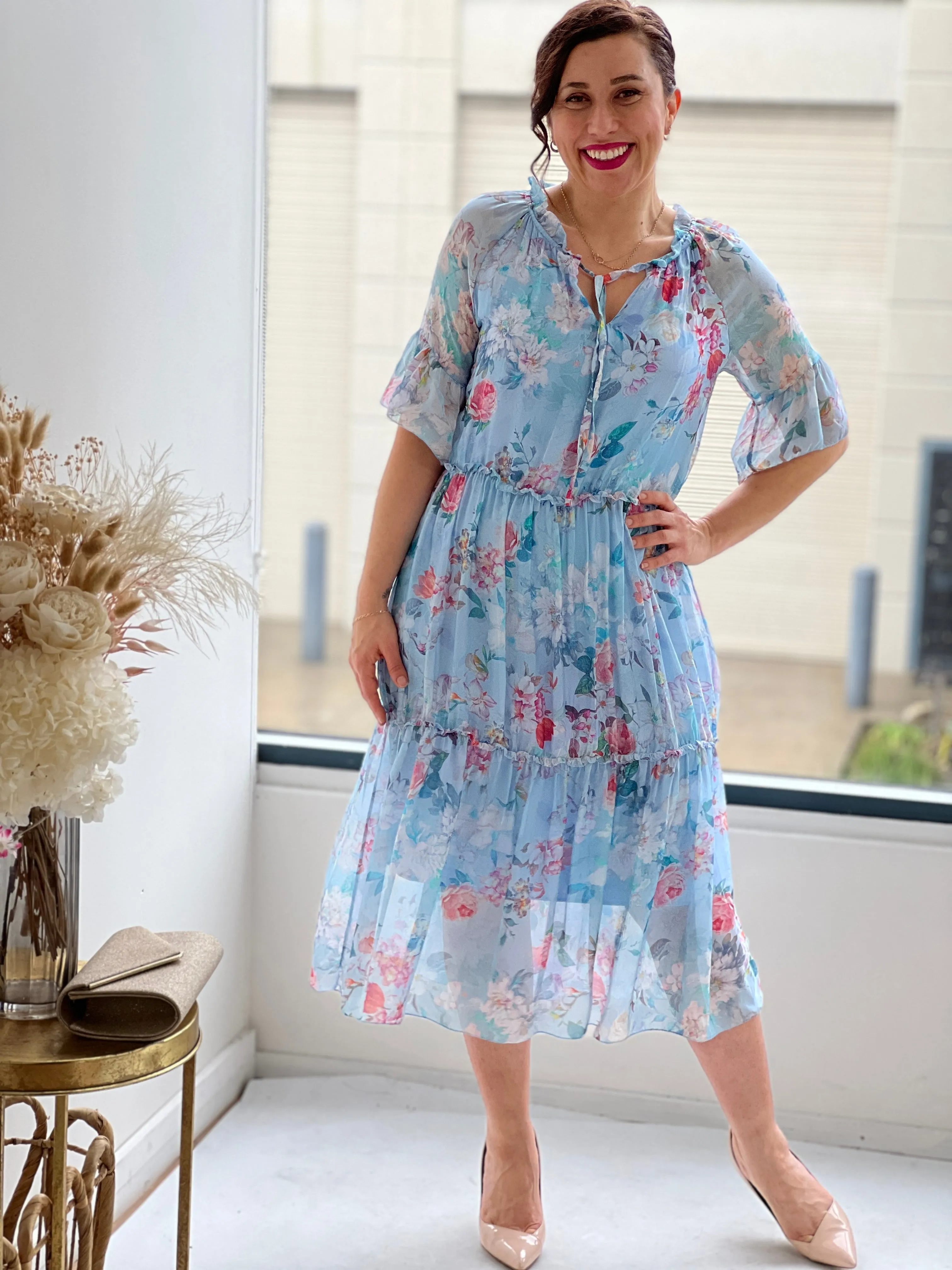 Jordan Sky Floral Silk Dress
