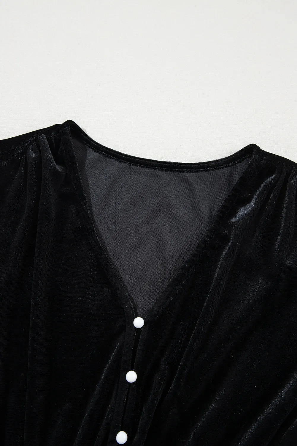 KaleaBoutique Velvet Buttoned Puff Sleeve V Neck Split Midi Dress