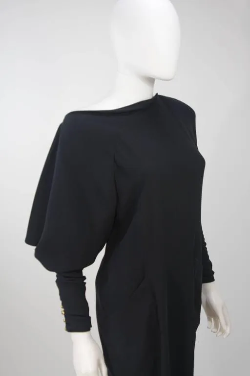KARL LAGERFELD Circa 1980s Navy Silk Dress Size 38