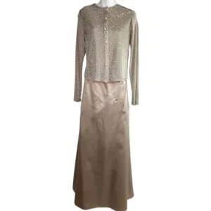 Kelly Bishop 3 Piece Champagne Full Length Formal Evening Wear Skirt Set - 12