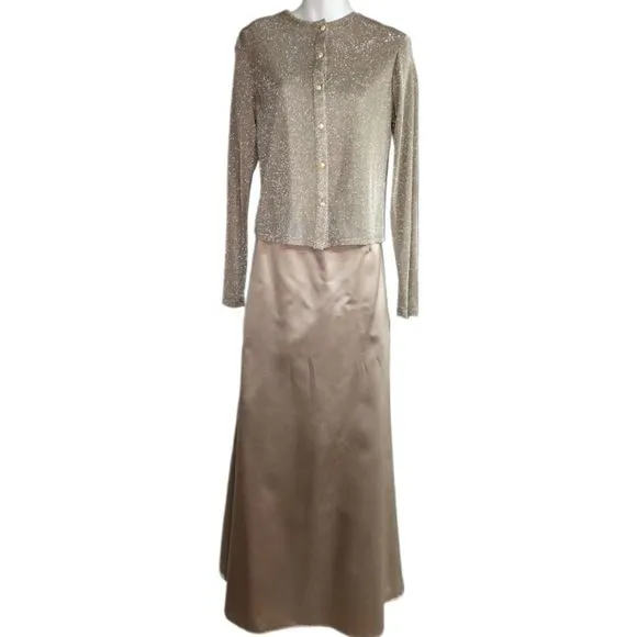 Kelly Bishop 3 Piece Champagne Full Length Formal Evening Wear Skirt Set - 12