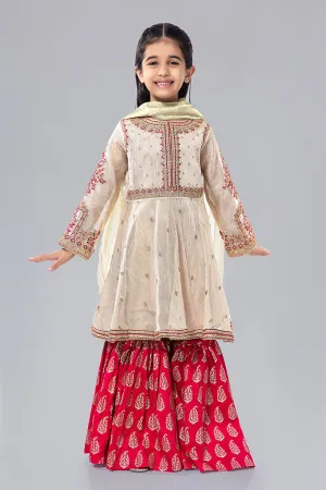Kids Fancy Frock for Eid in Off White Color #N9025