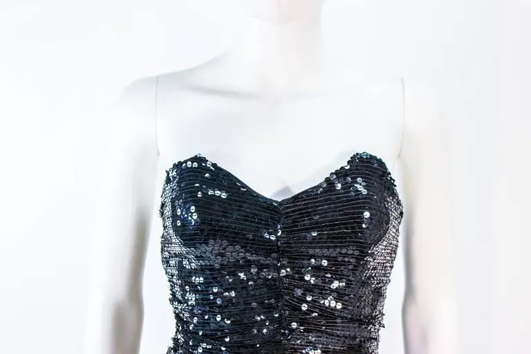 KOZO Vintage Black Silk Sequin Ruched Cocktail Dress Size XS
