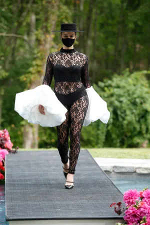 Lace Jumpsuit with Puff Sleeve Detail