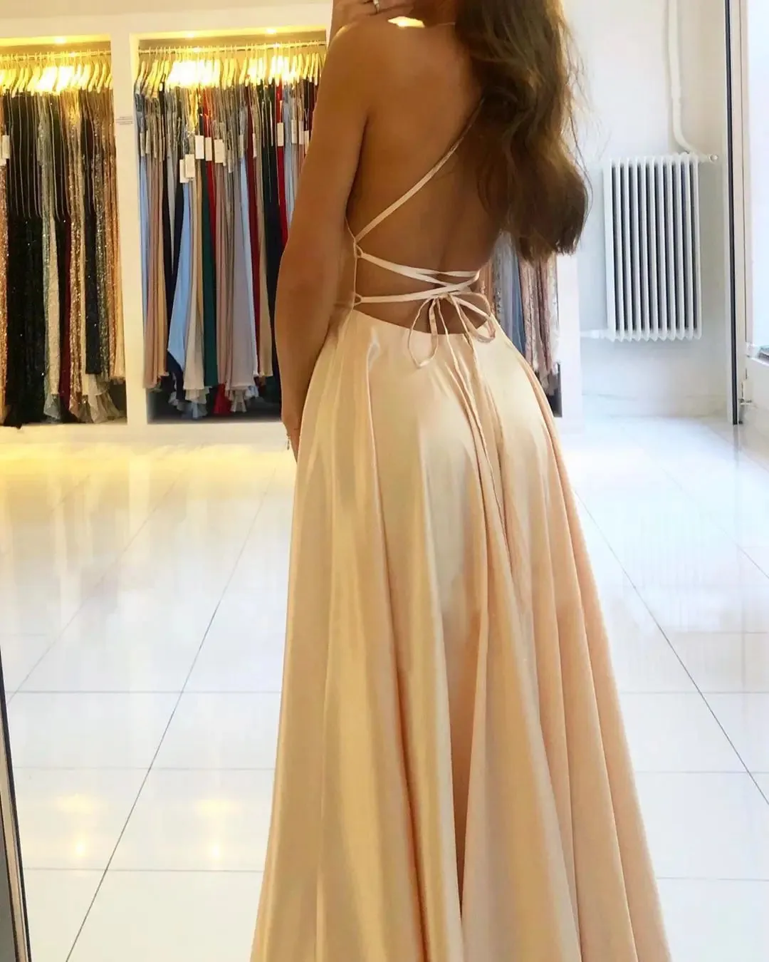 Ladies Satin Side Split Maxi Prom Evening Dress