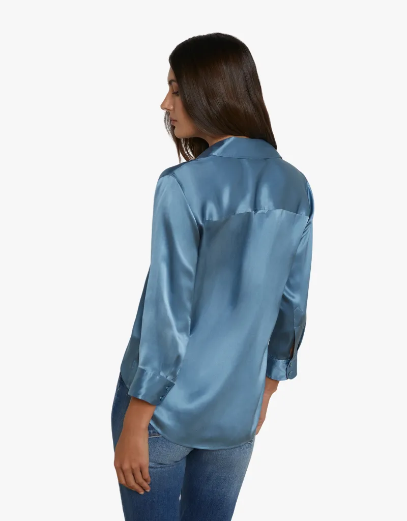 L'agence Dani 3/4 Sleeve Blouse in Blue Mist
