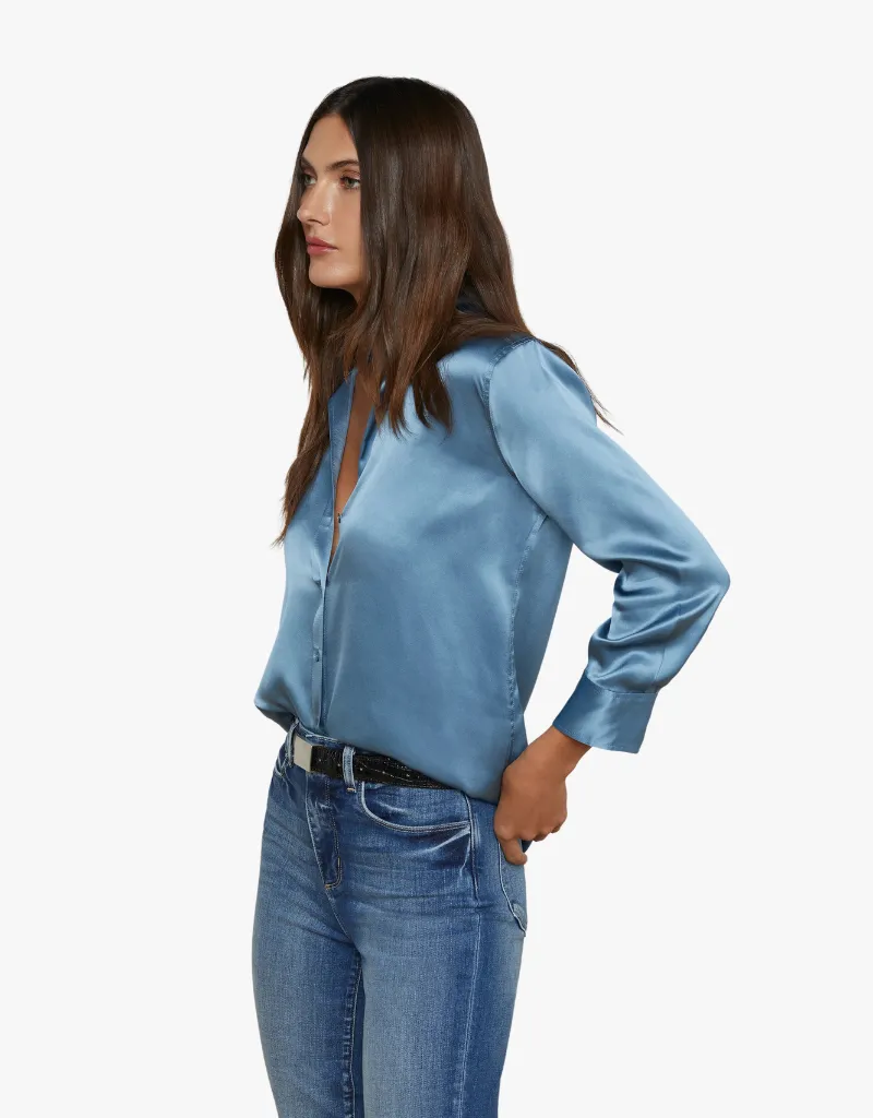 L'agence Dani 3/4 Sleeve Blouse in Blue Mist