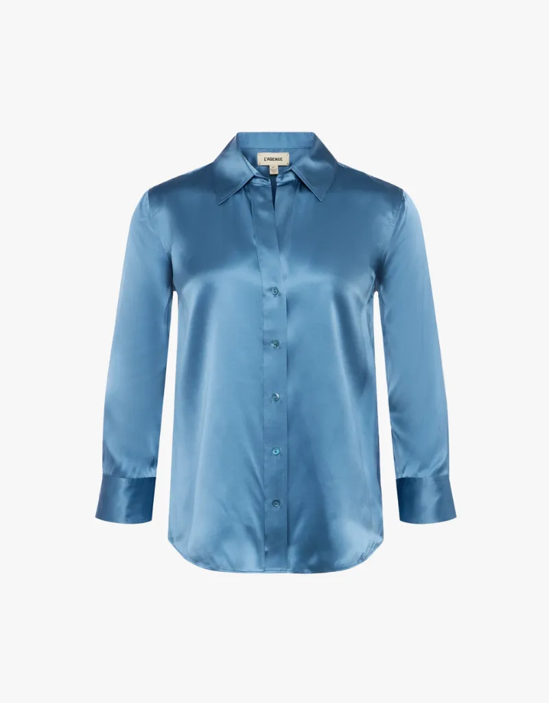 L'agence Dani 3/4 Sleeve Blouse in Blue Mist