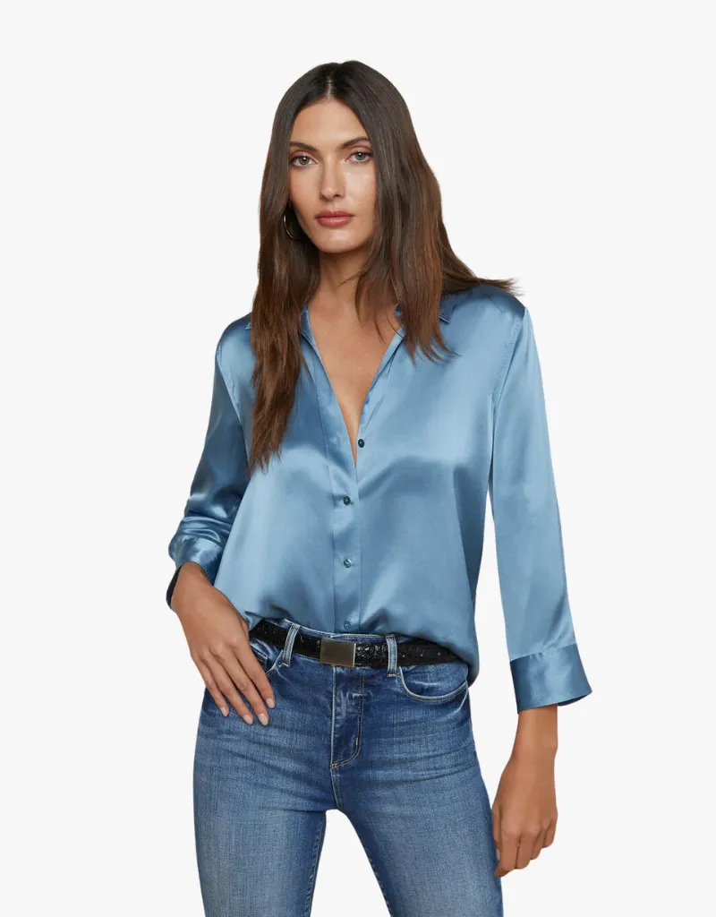 L'agence Dani 3/4 Sleeve Blouse in Blue Mist