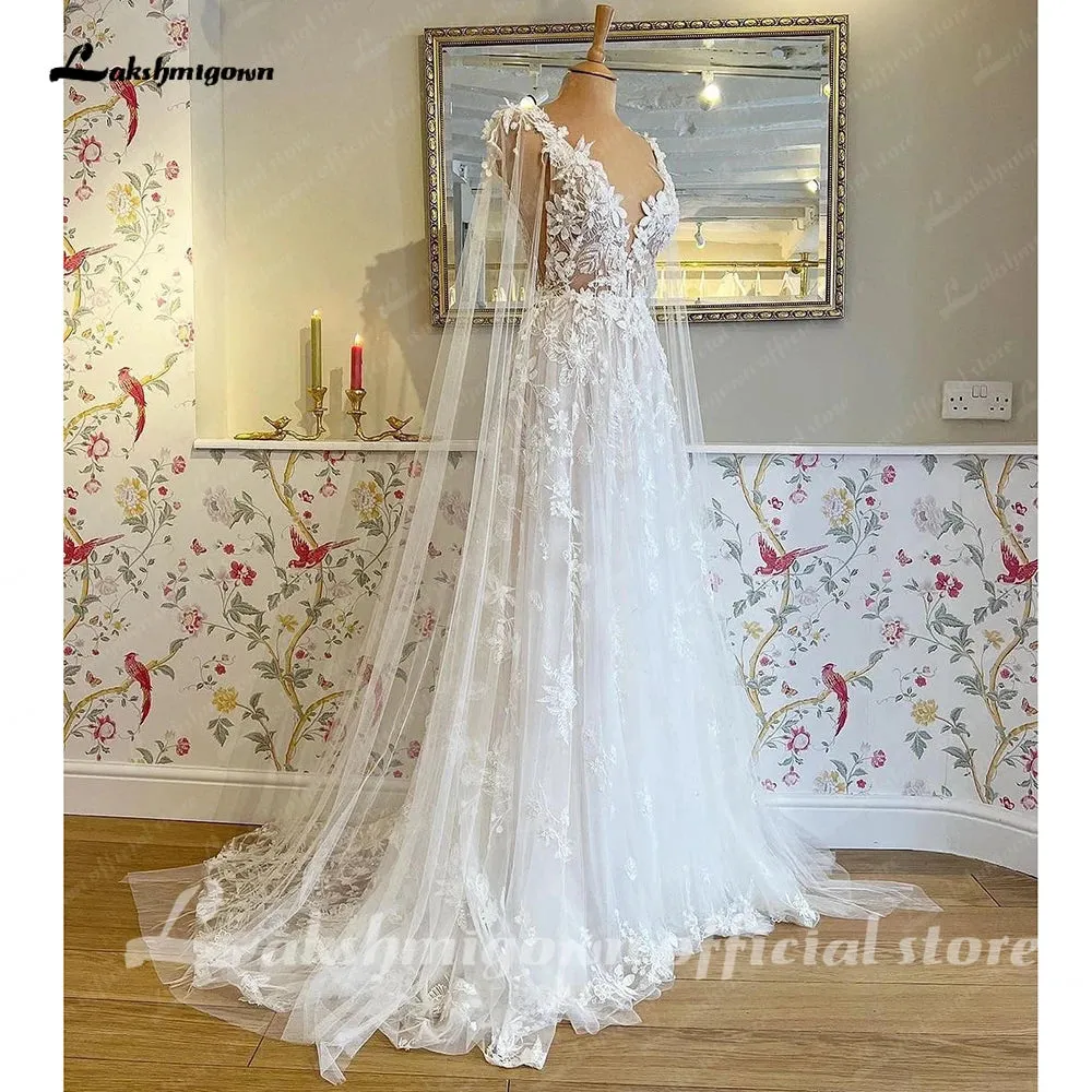 Lakshmigown Lace Appliques Wedding Dress 2024 with Wraps Vestidos Garden A Line Backless Bridal Gowns vestido largo invitada bod