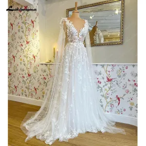 Lakshmigown Lace Appliques Wedding Dress 2024 with Wraps Vestidos Garden A Line Backless Bridal Gowns vestido largo invitada bod