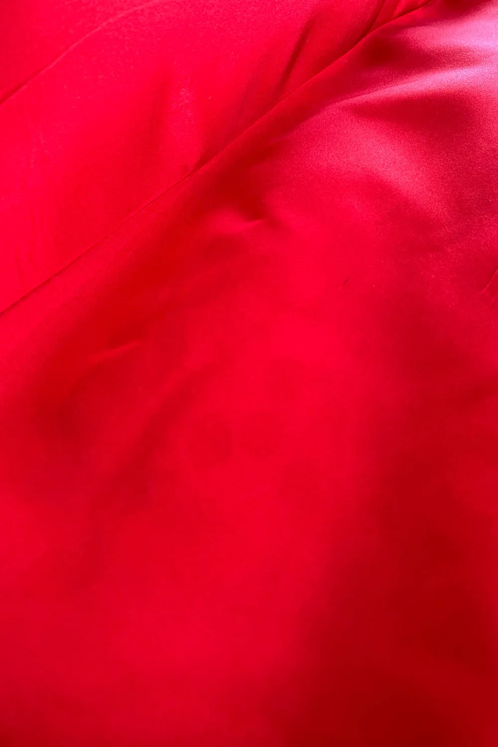 Late 1940s, Early 1950s Strapless Red Silk Satin Full Skirt Dress w Rhinestone Detailing