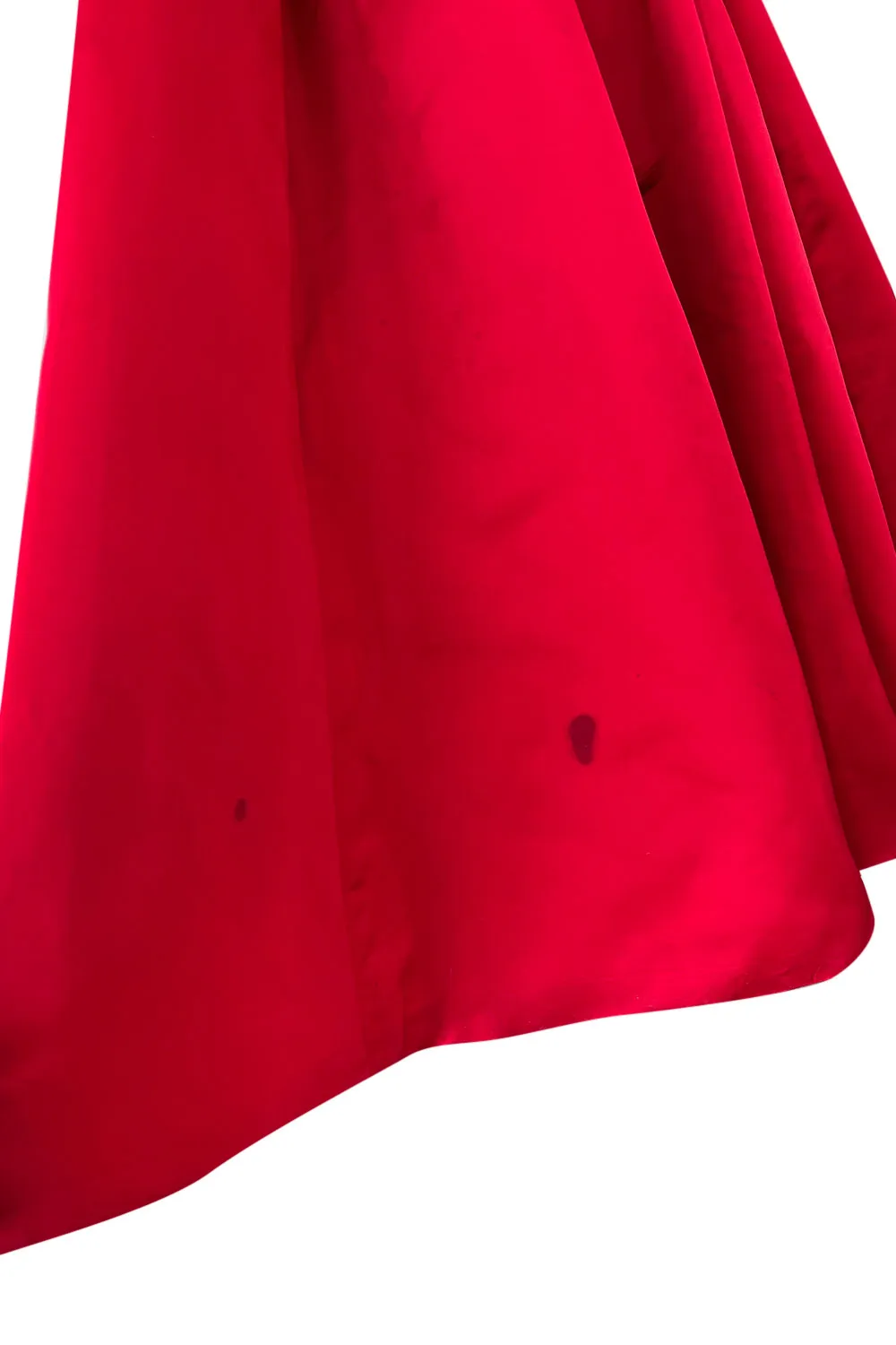Late 1940s, Early 1950s Strapless Red Silk Satin Full Skirt Dress w Rhinestone Detailing