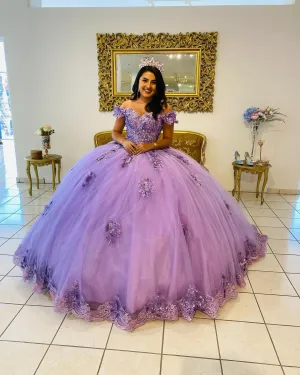 Light Purple Quinceanera Dress Lace Appliques Cap Sleeve Sweet 16 Dresses Tulle Ball Gown vestidos de quinceañera