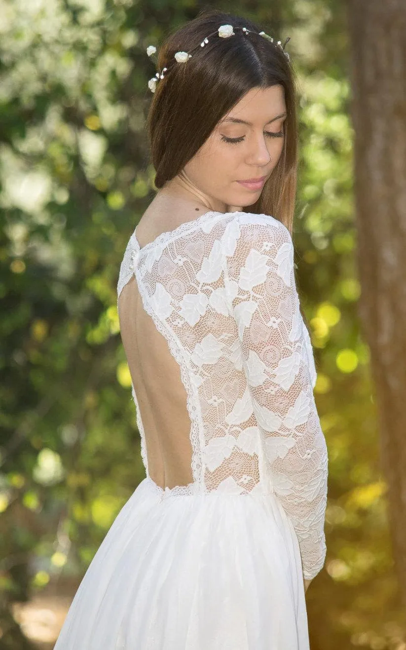 Long Sleeve Chiffon Lace Weddig Dress-712388