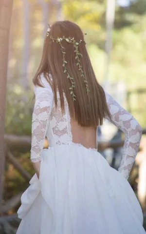 Long Sleeve Chiffon Lace Weddig Dress-712388