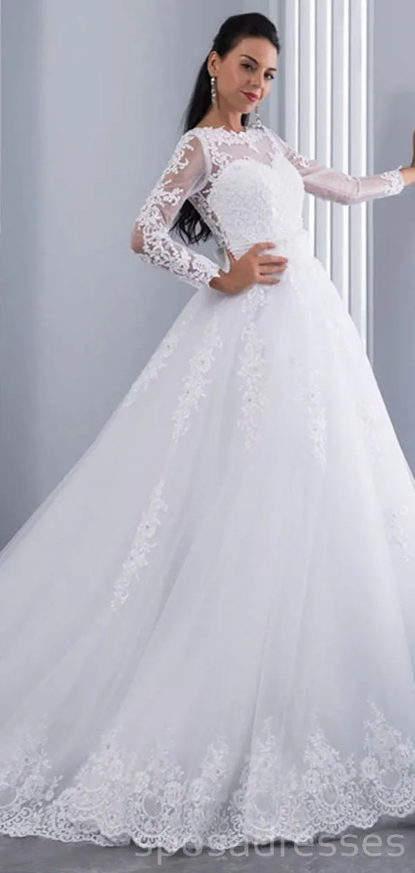 Long Sleeves Detachable Lace Cheap Wedding Dresses Online, Cheap Bridal Dresses, WD498