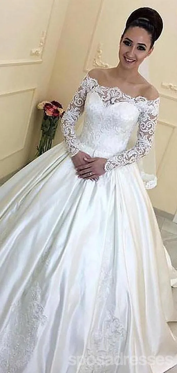 Long Sleeves Embroidery Lace A line Cheap Wedding Dresses Online, WD417