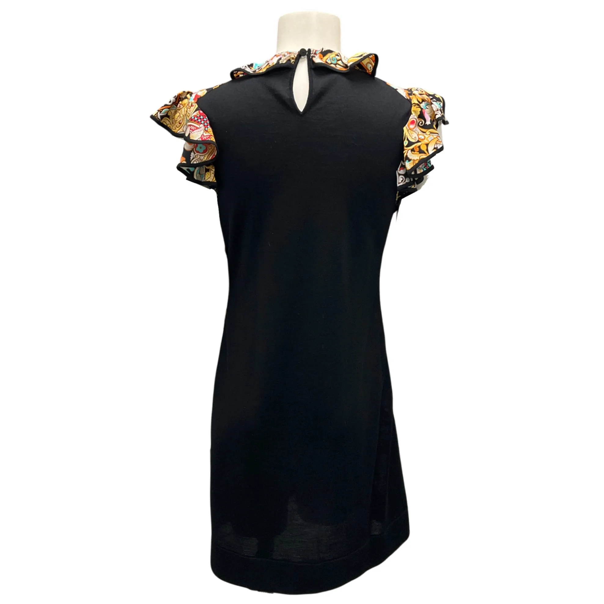 Louis Vuitton Black / Gold Multi Printed Silk Crepe and Wool Knit Dress