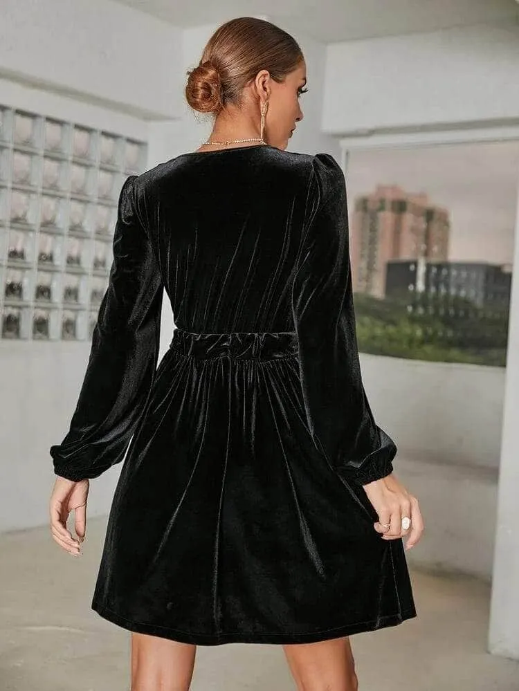 LT Fuse Button Detail Velvet LTFUDR180 Stitched Dress