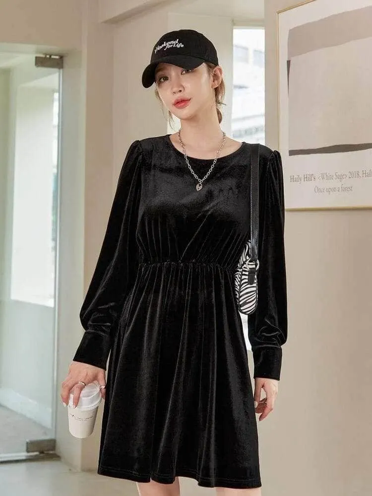 LT Fuse Button Detail Velvet LTFUDR181 Stitched Dress
