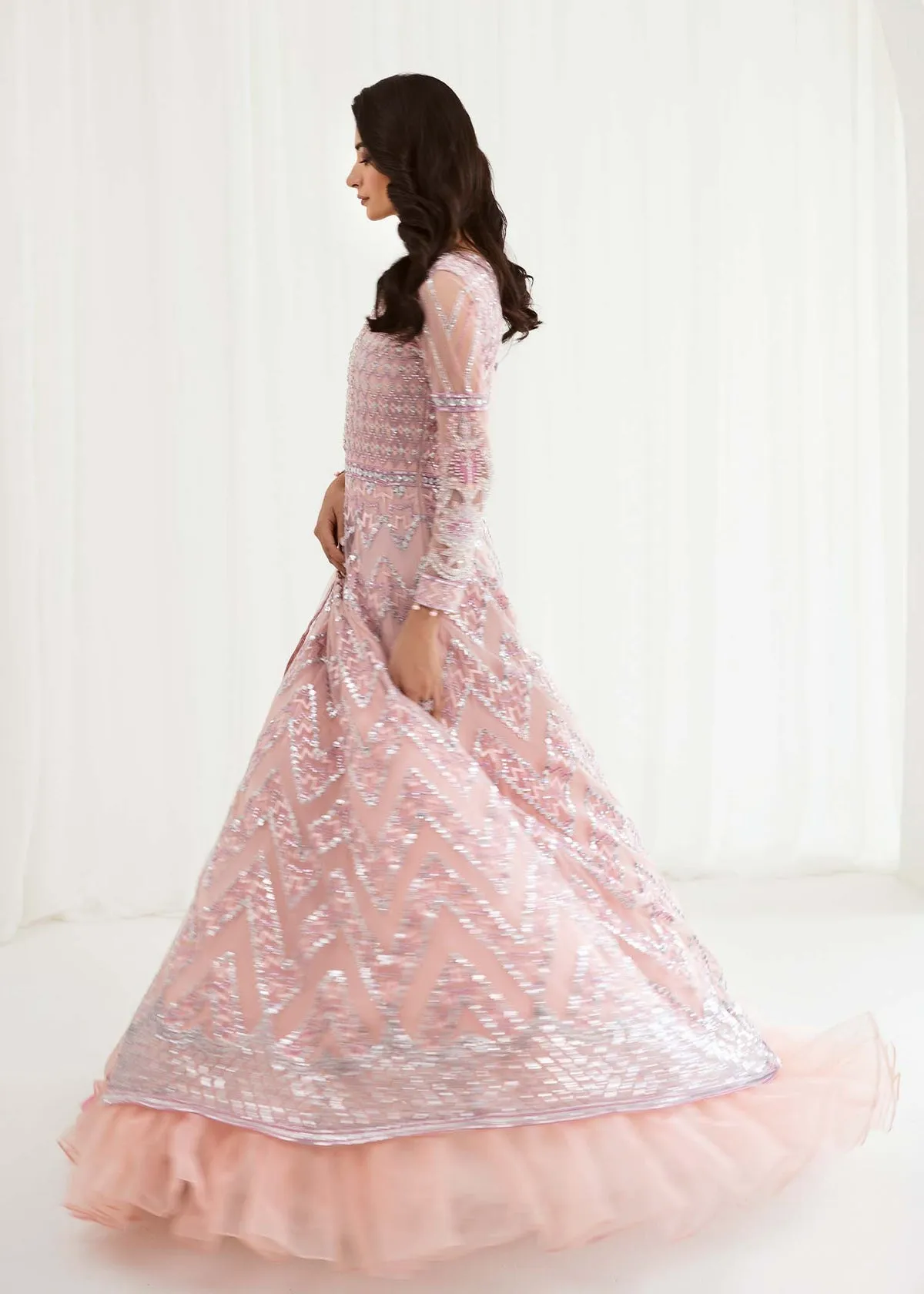 Luxury Embroidered Pakistani Wedding Dress in Huge Flare Pishwas Style