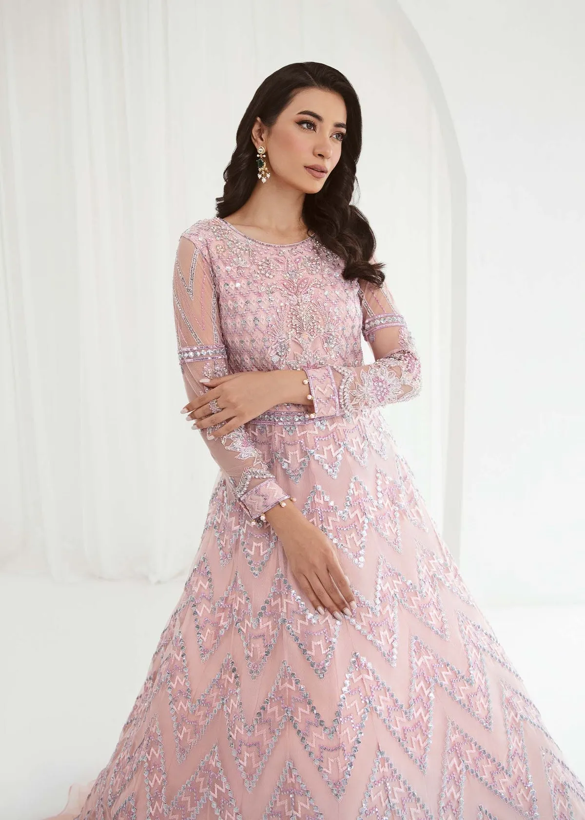 Luxury Embroidered Pakistani Wedding Dress in Huge Flare Pishwas Style