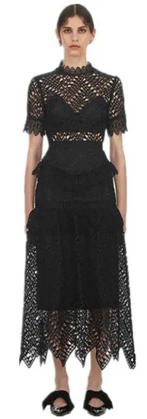 Mana Zig Zag Scallop Lace Dress