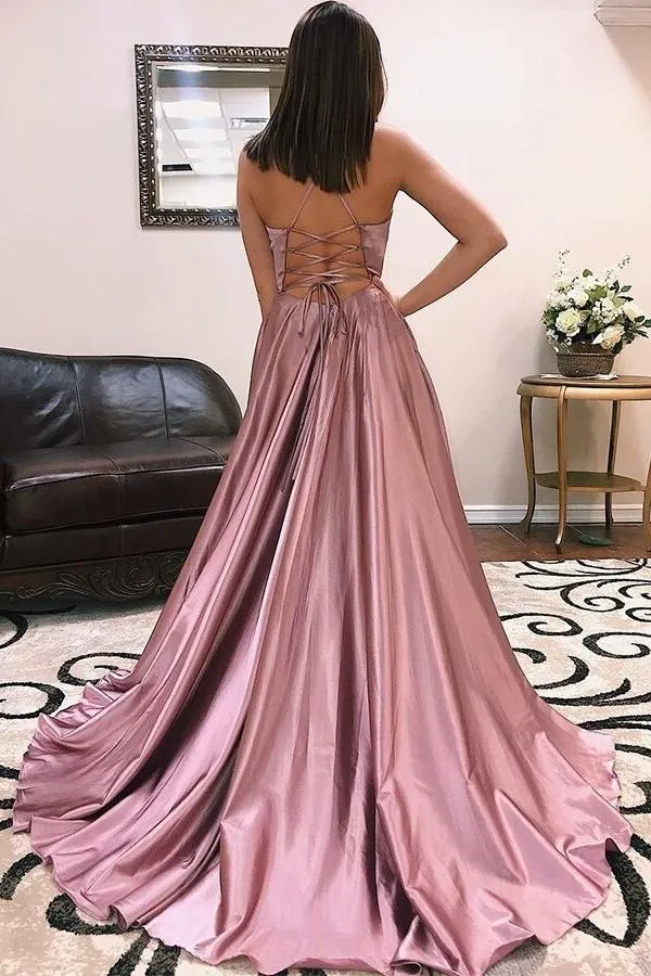 Maxi Long Mauve Prom Gown with Lace-up vestido de fiesta