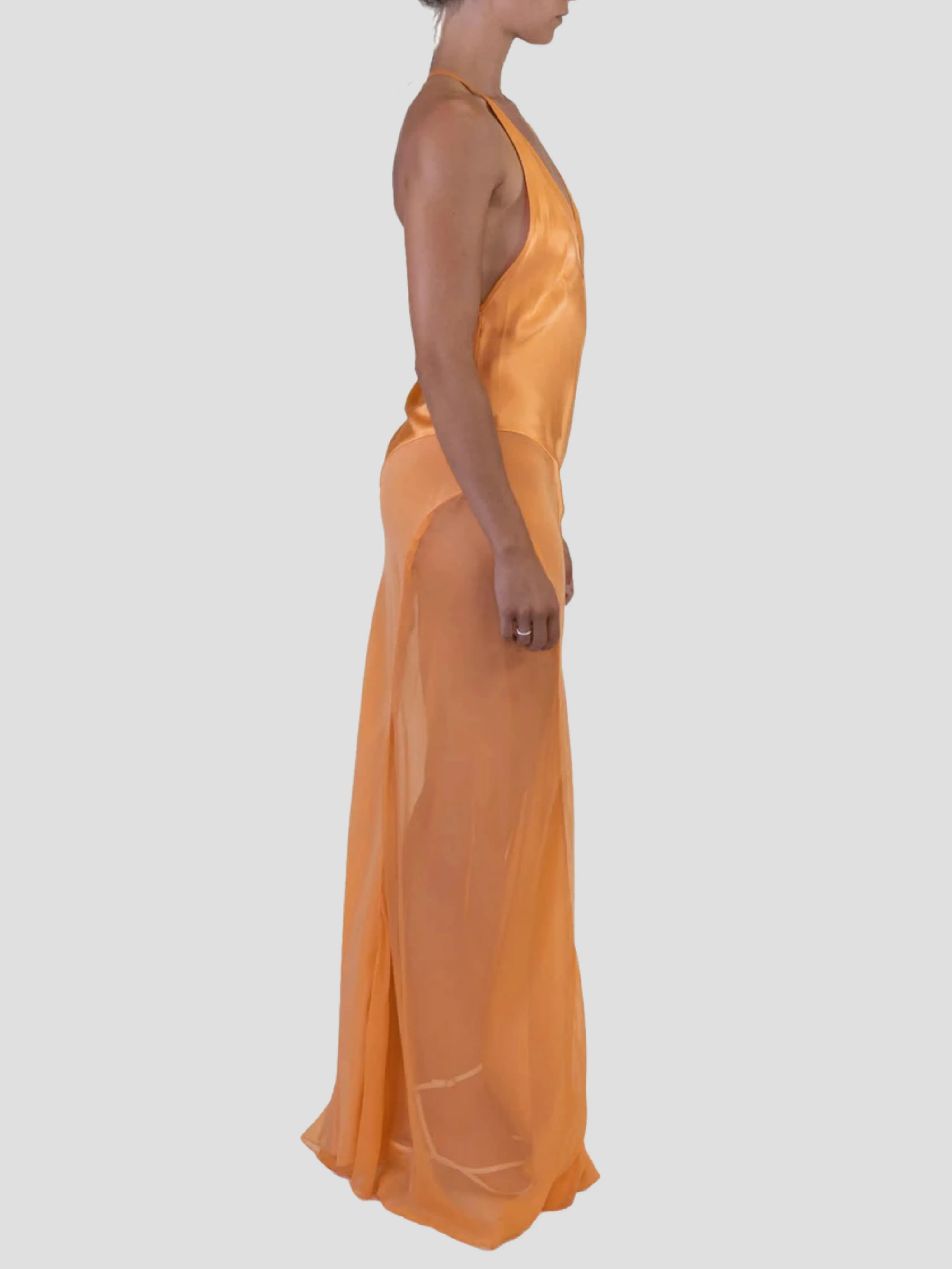 Mayan Gold Silk Charmeuse Bias Cut Slip Gown