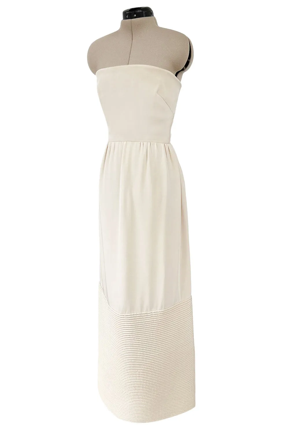 Mid 1950s to Early 1960s Christian Dior Demi-Couture Ivory Silk Strapless Dress & Stole