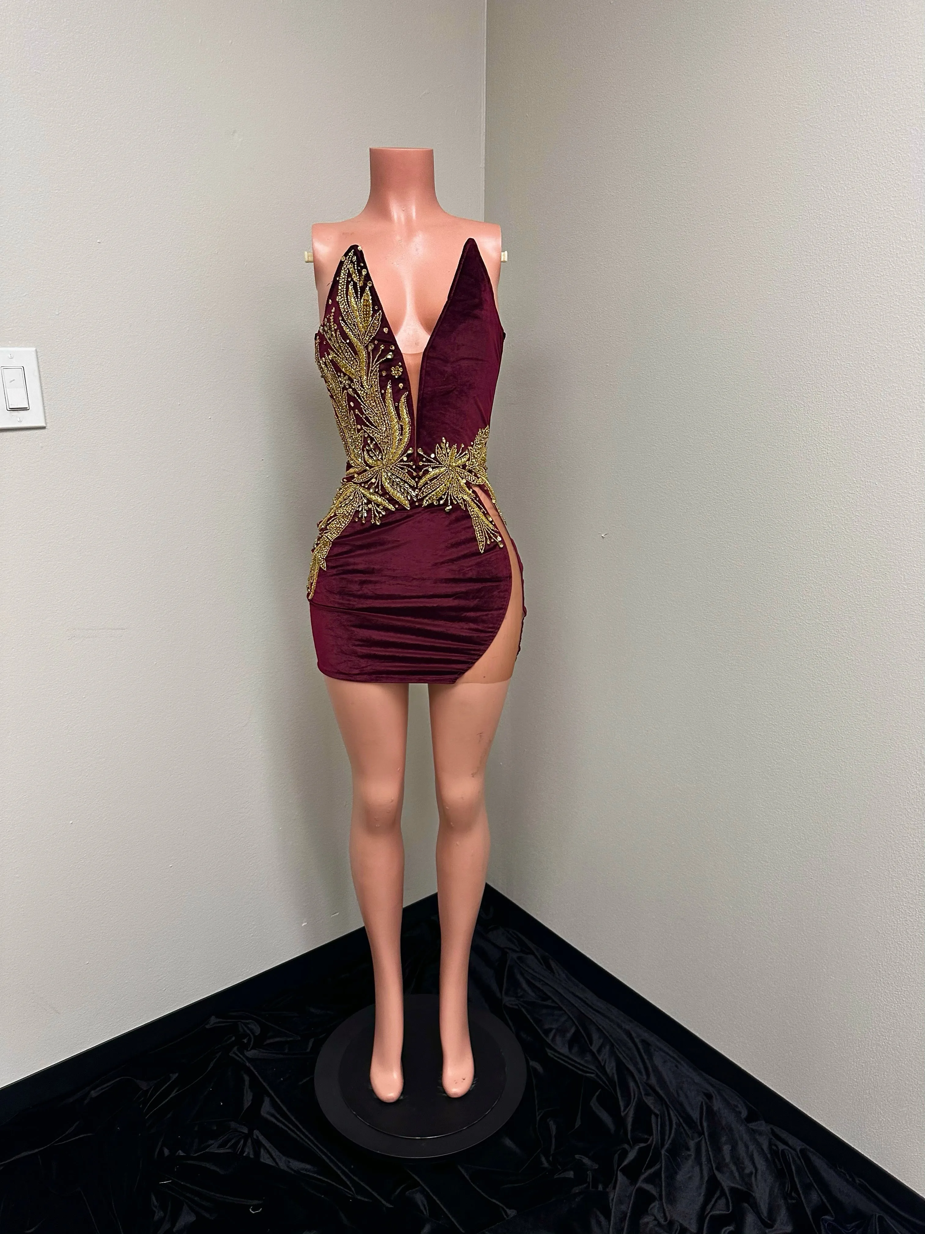 “Mina” Corset Mini Dress in Burgundy