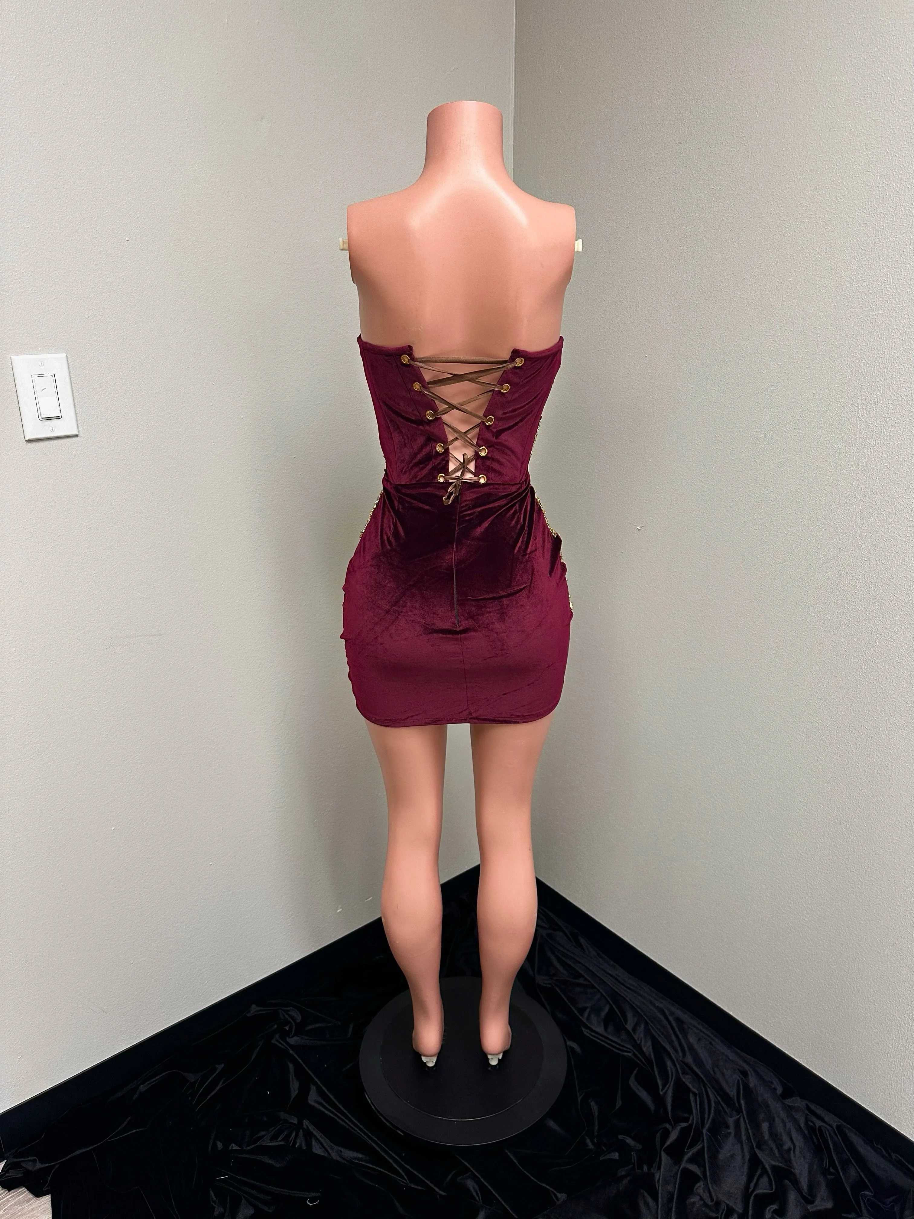 “Mina” Corset Mini Dress in Burgundy