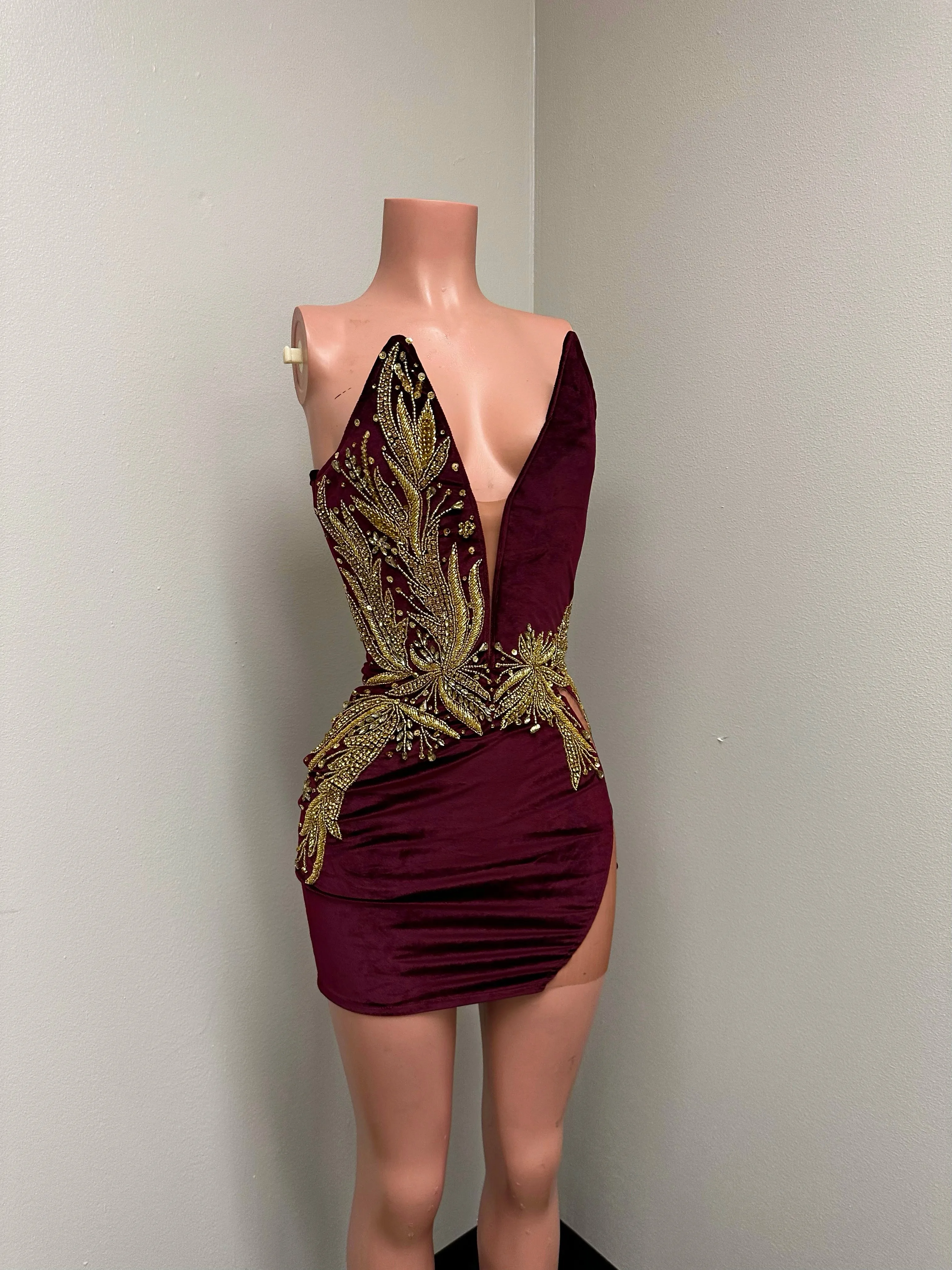 “Mina” Corset Mini Dress in Burgundy