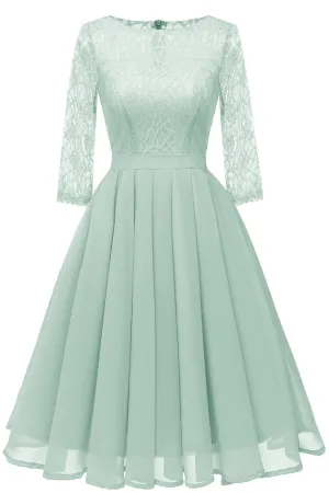 Mint Green Chiffon Lace Wedding Party Dress with Sleeves