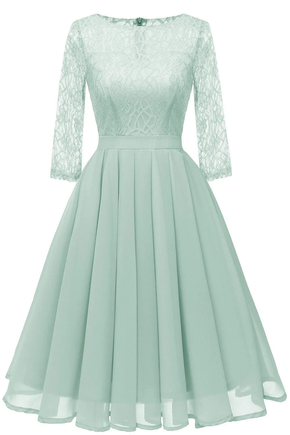 Mint Green Chiffon Lace Wedding Party Dress with Sleeves
