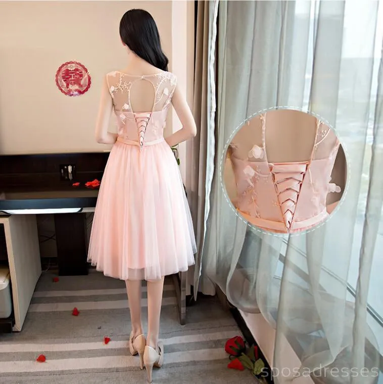 Mismatched Peach Lace Short Bridesmaid Dresses, Bridesmaid Dresses,BD021