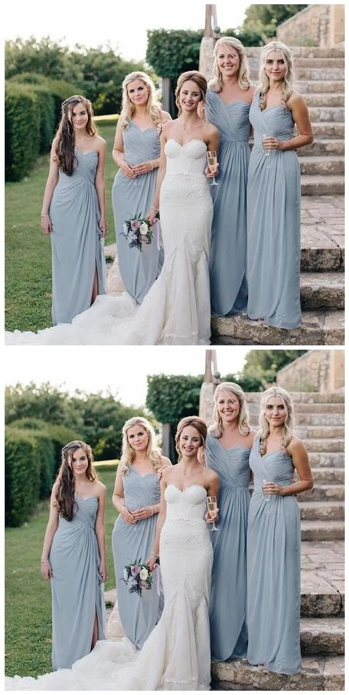 Mismatched Sweetheart Light Grey Long Cheap Chiffon Bridesmaid Dresses Online, TYP1035
