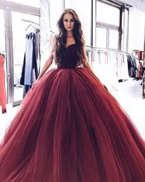 Modest 2018 Burgundy Quinceanera Dresses with Sweetheart Velvet Tulle Sweet 16 Dresses Ball Gown