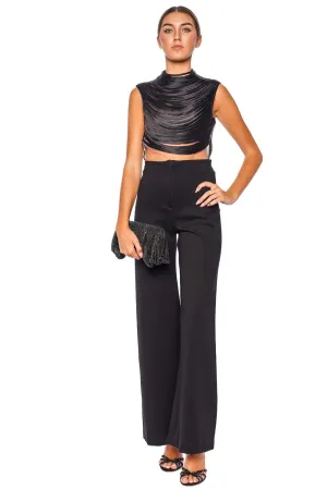 Monasteria Black Draped Mesh Bodysuit