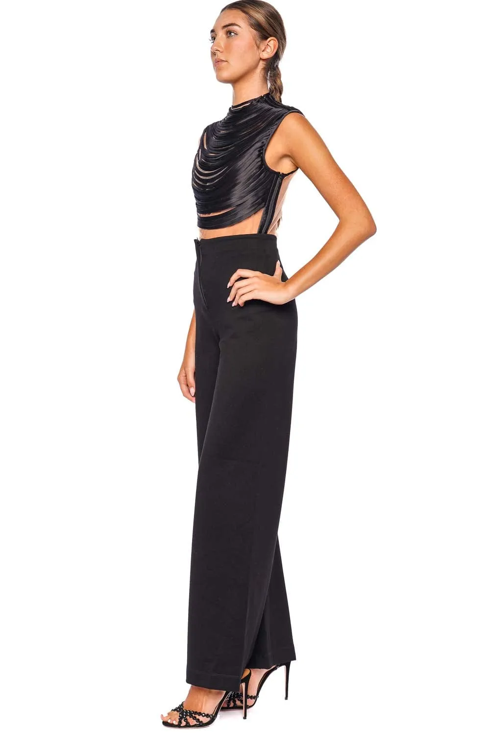 Monasteria Black Draped Mesh Bodysuit