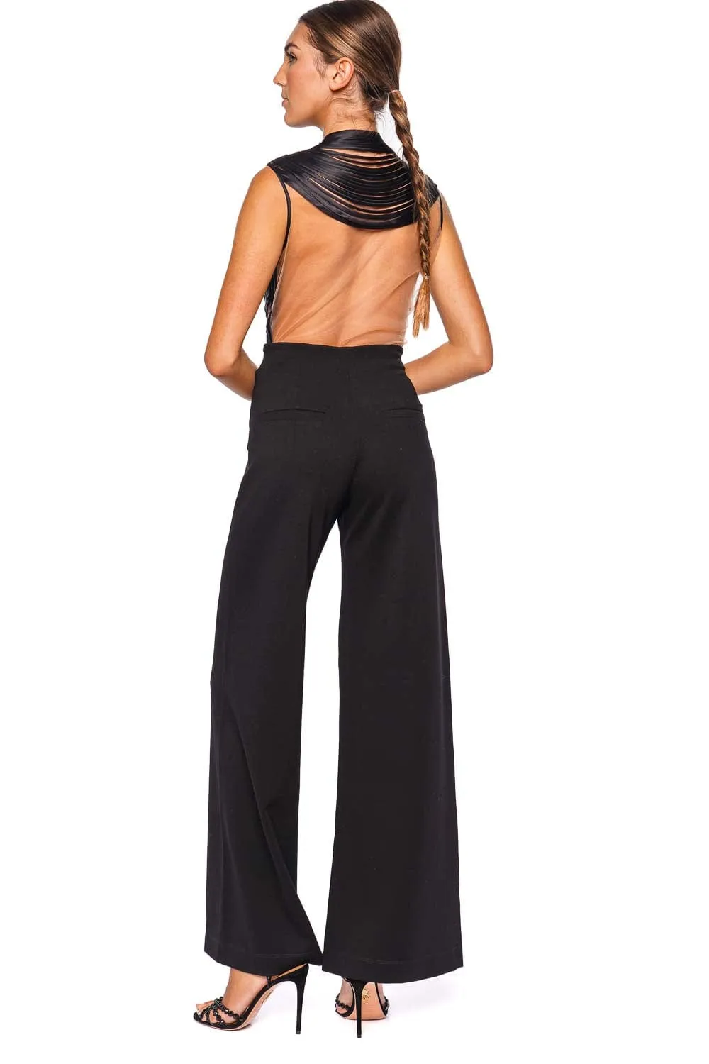 Monasteria Black Draped Mesh Bodysuit